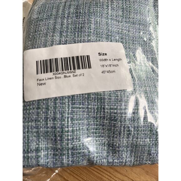 Linen Throw Pillow Covers Set Of 4 18x18 Decorative Cushions(2) Blue (2) Beige - Picture 5 of 5